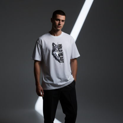 Wild Heart – Geometric Wolf Oversized Graphic T-Shirt Menswear