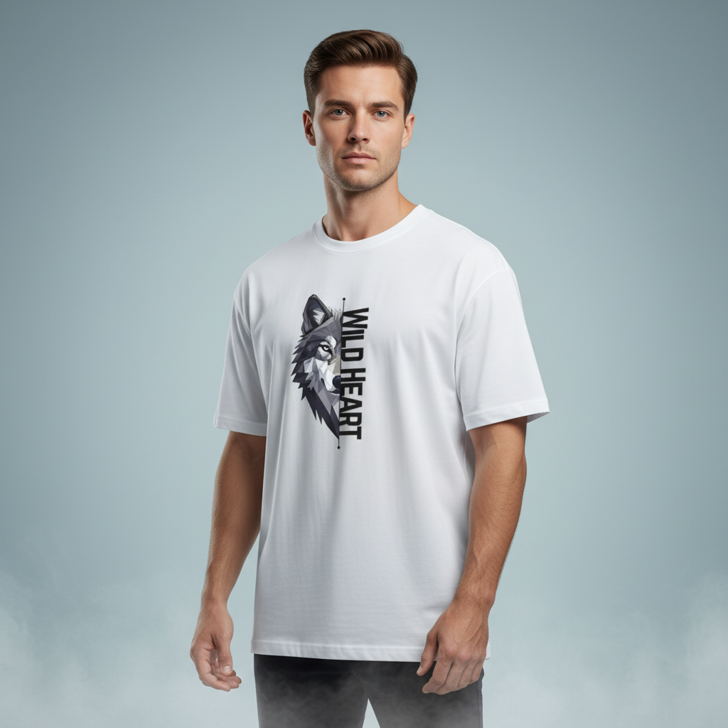 Wild Heart – Geometric Wolf Oversized Graphic T-Shirt Menswear